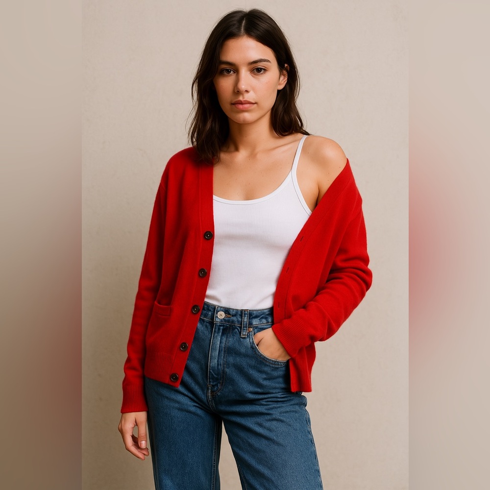 Vintage 90s Polo Ralph Lauren Cashmere Cardigan Sweater Red Y2K Classic Knit L